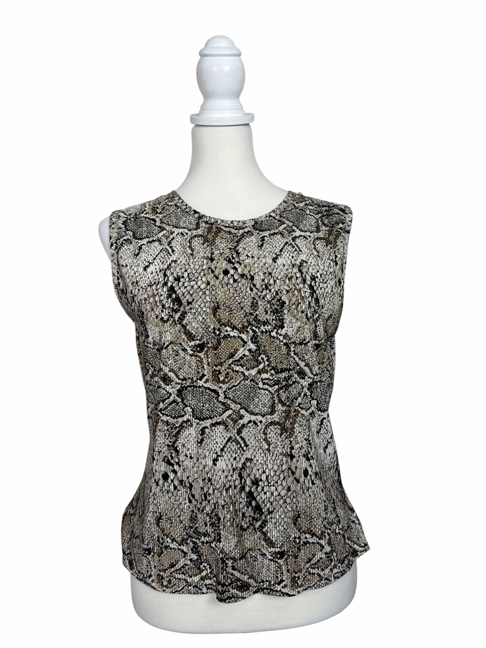 Victoria Essentials Snake Print Sleeveless Peplum Blouse XL Neutral Animal Print